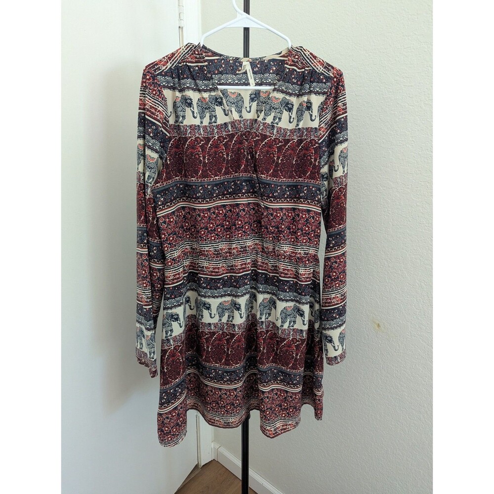 Live 4 Truth Boho Elephant Print Dress Size L Long Sleeve Medallion Pattern Chic